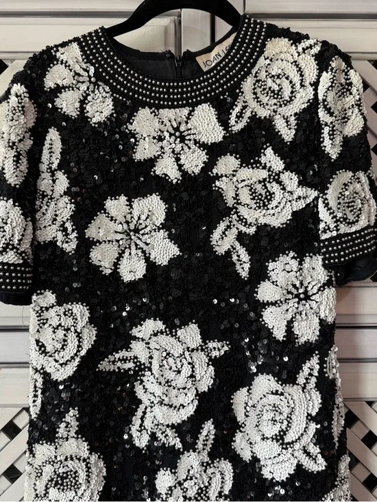 Rare Vintage Joan Leslie Evenings Black Beaded Midi Dress - Picture 4 of 6